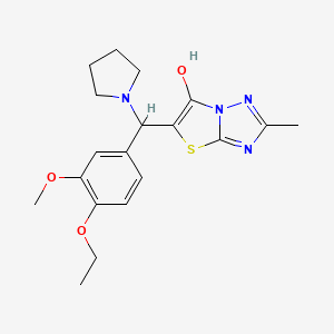 molecular formula C19H24N4O3S B2488160 5-((4-Ethoxy-3-methoxyphenyl)(pyrrolidin-1-yl)methyl)-2-methylthiazolo[3,2-b][1,2,4]triazol-6-ol CAS No. 869342-73-4
