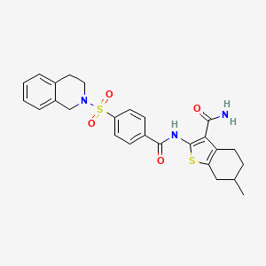 molecular formula C26H27N3O4S2 B2488165 2-(4-((3,4-dihydroisoquinolin-2(1H)-yl)sulfonyl)benzamido)-6-methyl-4,5,6,7-tetrahydrobenzo[b]thiophene-3-carboxamide CAS No. 391876-60-1