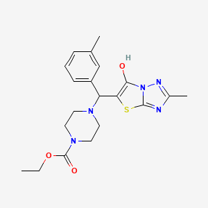 Ethyl 4-((6-hydroxy-2-methylthiazolo[3,2-b][1,2,4]triazol-5-yl)(m-tolyl)methyl)piperazine-1-carboxylate