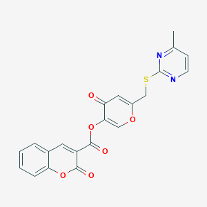 molecular formula C21H14N2O6S B2488175 6-(((4-methylpyrimidin-2-yl)thio)methyl)-4-oxo-4H-pyran-3-yl 2-oxo-2H-chromene-3-carboxylate CAS No. 877638-03-4