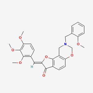 molecular formula C28H27NO7 B2488183 (Z)-8-(2-methoxybenzyl)-2-(2,3,4-trimethoxybenzylidene)-8,9-dihydro-2H-benzofuro[7,6-e][1,3]oxazin-3(7H)-one CAS No. 951983-95-2
