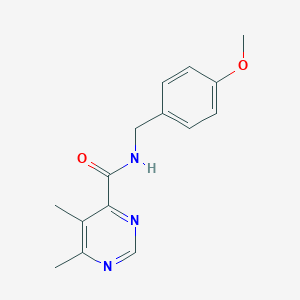 molecular formula C15H17N3O2 B2488208 N-[(4-Methoxyphenyl)methyl]-5,6-dimethylpyrimidine-4-carboxamide CAS No. 2415586-74-0