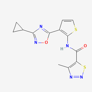molecular formula C13H11N5O2S2 B2488214 N-(3-(3-cyclopropyl-1,2,4-oxadiazol-5-yl)thiophen-2-yl)-4-methyl-1,2,3-thiadiazole-5-carboxamide CAS No. 1788914-30-6