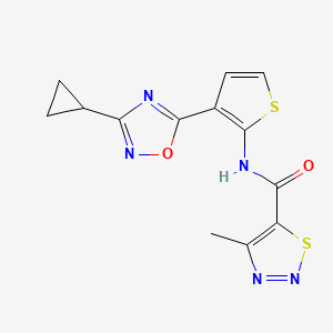 molecular formula C13H11N5O2S2 B2488214 N-(3-(3-环丙基-1,2,4-噁二唑-5-基)噻吩-2-基)-4-甲基-1,2,3-噻二唑-5-甲酰胺 CAS No. 1788914-30-6