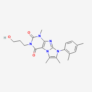 molecular formula C21H25N5O3 B2488223 6-(2,4-Dimethylphenyl)-2-(3-hydroxypropyl)-4,7,8-trimethylpurino[7,8-a]imidazole-1,3-dione CAS No. 919037-71-1