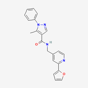 molecular formula C21H18N4O2 B2488228 N-((2-(furan-2-yl)pyridin-4-yl)methyl)-5-methyl-1-phenyl-1H-pyrazole-4-carboxamide CAS No. 2034593-73-0