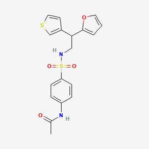 molecular formula C18H18N2O4S2 B2488258 N-(4-{[2-(furan-2-yl)-2-(thiophen-3-yl)ethyl]sulfamoyl}phenyl)acetamide CAS No. 2097858-19-8