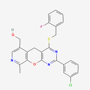 [5-(3-Chlorophenyl)-7-{[(2-fluorophenyl)methyl]sulfanyl}-14-methyl-2-oxa-4,6,13-triazatricyclo[8.4.0.0^{3,8}]tetradeca-1(10),3(8),4,6,11,13-hexaen-11-yl]methanol