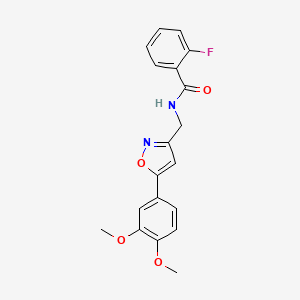 molecular formula C19H17FN2O4 B2488276 N-((5-(3,4-dimethoxyphenyl)isoxazol-3-yl)methyl)-2-fluorobenzamide CAS No. 952970-21-7
