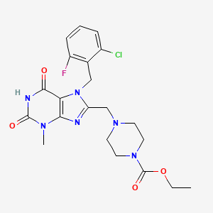 molecular formula C21H24ClFN6O4 B2488282 Ethyl 4-[[7-[(2-chloro-6-fluorophenyl)methyl]-3-methyl-2,6-dioxopurin-8-yl]methyl]piperazine-1-carboxylate CAS No. 862979-70-2