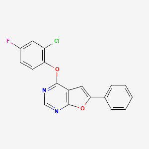molecular formula C18H10ClFN2O2 B2488300 4-(2-Chloro-4-fluorophenoxy)-6-phenylfuro[2,3-d]pyrimidine CAS No. 478063-45-5
