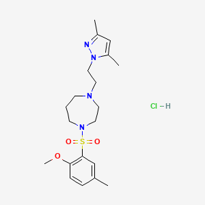 molecular formula C20H31ClN4O3S B2488304 1-(2-(3,5-dimethyl-1H-pyrazol-1-yl)ethyl)-4-((2-methoxy-5-methylphenyl)sulfonyl)-1,4-diazepane hydrochloride CAS No. 1396862-48-8