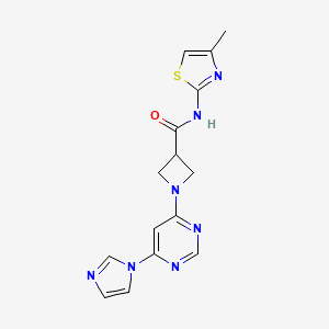molecular formula C15H15N7OS B2488306 1-(6-(1H-imidazol-1-yl)pyrimidin-4-yl)-N-(4-methylthiazol-2-yl)azetidine-3-carboxamide CAS No. 2034229-11-1