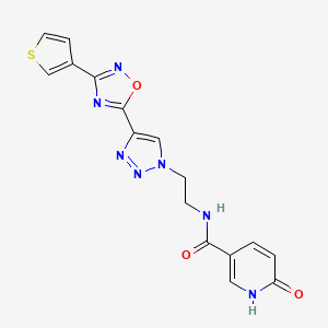 molecular formula C16H13N7O3S B2488327 6-oxo-N-(2-(4-(3-(thiophen-3-yl)-1,2,4-oxadiazol-5-yl)-1H-1,2,3-triazol-1-yl)ethyl)-1,6-dihydropyridine-3-carboxamide CAS No. 2034248-53-6