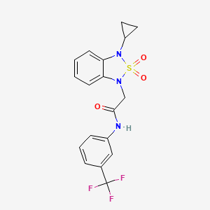 molecular formula C18H16F3N3O3S B2488342 2-(3-cyclopropyl-2,2-dioxo-1,3-dihydro-2lambda6,1,3-benzothiadiazol-1-yl)-N-[3-(trifluoromethyl)phenyl]acetamide CAS No. 2097932-20-0
