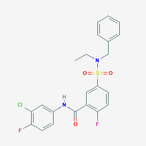 molecular formula C22H19ClF2N2O3S B2488345 5-[benzyl(ethyl)sulfamoyl]-N-(3-chloro-4-fluorophenyl)-2-fluorobenzamide CAS No. 451515-03-0