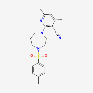 molecular formula C20H24N4O2S B2488386 4,6-Dimethyl-2-{4-[(4-methylphenyl)sulfonyl]-1,4-diazepan-1-yl}nicotinonitrile CAS No. 478256-89-2