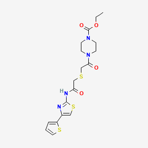 Ethyl 4-(2-((2-oxo-2-((4-(thiophen-2-yl)thiazol-2-yl)amino)ethyl)thio)acetyl)piperazine-1-carboxylate