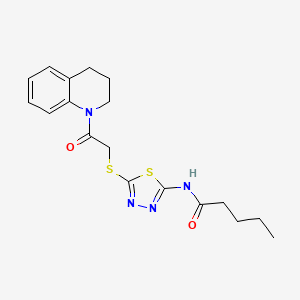 molecular formula C18H22N4O2S2 B2488398 N-(5-((2-(3,4-二氢喹啉-1(2H)-基)-2-氧乙基)硫代)-1,3,4-噻二唑-2-基)戊酰胺 CAS No. 392299-98-8
