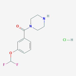 molecular formula C12H15ClF2N2O2 B2488417 1-[3-(Difluoromethoxy)benzoyl]piperazine hydrochloride CAS No. 1172544-16-9