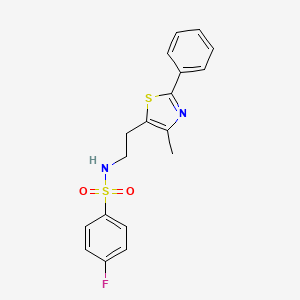 molecular formula C18H17FN2O2S2 B2488418 4-fluoro-N-(2-(4-methyl-2-phenylthiazol-5-yl)ethyl)benzenesulfonamide CAS No. 894015-05-5