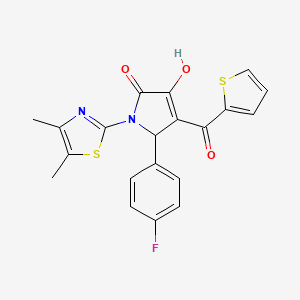 molecular formula C20H15FN2O3S2 B2488431 1-(4,5-dimethylthiazol-2-yl)-5-(4-fluorophenyl)-3-hydroxy-4-(thiophene-2-carbonyl)-1H-pyrrol-2(5H)-one CAS No. 573971-43-4