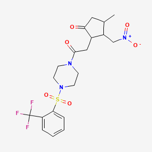 molecular formula C20H24F3N3O6S B2488465 4-Methyl-3-(nitromethyl)-2-(2-oxo-2-{4-[2-(trifluoromethyl)benzenesulfonyl]piperazin-1-yl}ethyl)cyclopentan-1-one CAS No. 1212347-50-6