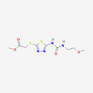 molecular formula C9H14N4O4S2 B2488470 甲基-2-((5-(3-(2-甲氧基乙基)脲基)-1,3,4-噻二唑-2-基)硫代)乙酸酯 CAS No. 1170393-20-0