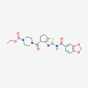 ethyl 4-(2-(benzo[d][1,3]dioxole-5-carboxamido)-5,6-dihydro-4H-cyclopenta[d]thiazole-4-carbonyl)piperazine-1-carboxylate