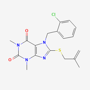 molecular formula C18H19ClN4O2S B2488505 7-[(2-chlorophenyl)methyl]-1,3-dimethyl-8-[(2-methylprop-2-en-1-yl)sulfanyl]-2,3,6,7-tetrahydro-1H-purine-2,6-dione CAS No. 332905-22-3
