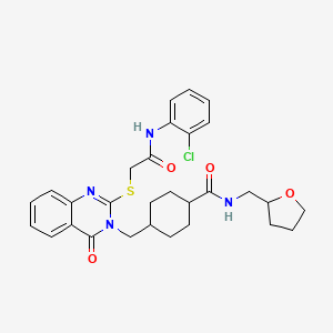 molecular formula C29H33ClN4O4S B2488511 4-[[2-[2-(2-chloroanilino)-2-oxoethyl]sulfanyl-4-oxoquinazolin-3-yl]methyl]-N-(oxolan-2-ylmethyl)cyclohexane-1-carboxamide CAS No. 439792-41-3