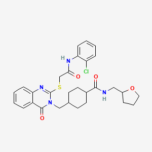 molecular formula C29H33ClN4O4S B2488511 4-[[2-[2-(2-氯苯胺基)-2-氧乙基]硫代-4-氧喹唑啉-3-基]甲基]-N-(氧杂环戊-2-基甲基)环己烷-1-甲酰胺 CAS No. 439792-41-3