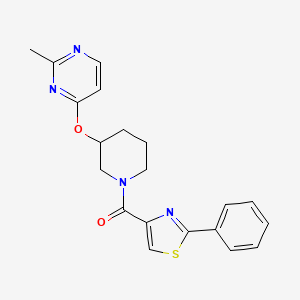 molecular formula C20H20N4O2S B2488517 (3-((2-Methylpyrimidin-4-yl)oxy)piperidin-1-yl)(2-phenylthiazol-4-yl)methanone CAS No. 2034400-56-9