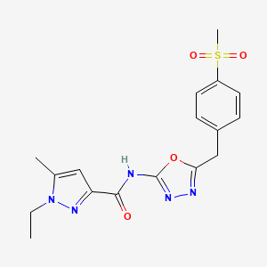molecular formula C17H19N5O4S B2488522 1-ethyl-5-methyl-N-(5-(4-(methylsulfonyl)benzyl)-1,3,4-oxadiazol-2-yl)-1H-pyrazole-3-carboxamide CAS No. 1171746-26-1