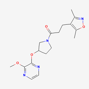 molecular formula C17H22N4O4 B2488532 3-(3,5-Dimethylisoxazol-4-yl)-1-(3-((3-methoxypyrazin-2-yl)oxy)pyrrolidin-1-yl)propan-1-one CAS No. 2034577-45-0