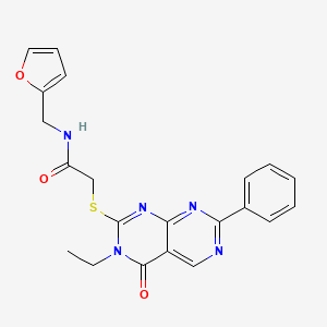 molecular formula C21H19N5O3S B2488536 2-((3-ethyl-4-oxo-7-phenyl-3,4-dihydropyrimido[4,5-d]pyrimidin-2-yl)thio)-N-(furan-2-ylmethyl)acetamide CAS No. 1286718-41-9
