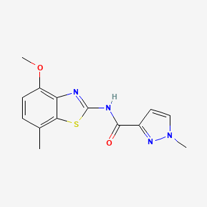 molecular formula C14H14N4O2S B2488573 N-(4-methoxy-7-methylbenzo[d]thiazol-2-yl)-1-methyl-1H-pyrazole-3-carboxamide CAS No. 1170163-14-0