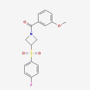 molecular formula C17H16FNO4S B2488591 (3-((4-氟苯基)磺酰)氮杂环丁烷-1-基)(3-甲氧基苯基)甲酮 CAS No. 1448051-88-4