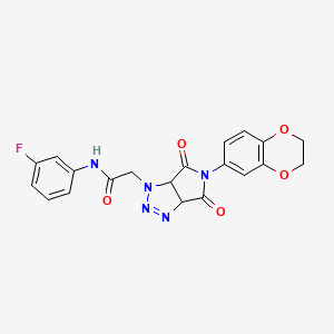 molecular formula C20H16FN5O5 B2488594 2-[5-(2,3-dihydro-1,4-benzodioxin-6-yl)-4,6-dioxo-4,5,6,6a-tetrahydropyrrolo[3,4-d][1,2,3]triazol-1(3aH)-yl]-N-(3-fluorophenyl)acetamide CAS No. 1052558-95-8