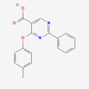 molecular formula C18H14N2O3 B2488614 4-(4-Methylphenoxy)-2-phenyl-5-pyrimidinecarboxylic acid CAS No. 477859-48-6