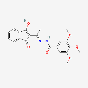 molecular formula C21H20N2O6 B2488616 N'-[1-(1,3-dioxo-2,3-dihydro-1H-inden-2-ylidene)ethyl]-3,4,5-trimethoxybenzohydrazide CAS No. 1020252-34-9