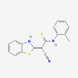 molecular formula C17H13N3S2 B2488622 2-(1,3-Benzothiazol-2-yl)-3-[(2-methylphenyl)amino]-3-sulfanylprop-2-enenitrile CAS No. 380342-30-3