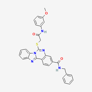 molecular formula C31H25N5O3S B2488644 N-benzyl-6-[2-(3-methoxyanilino)-2-oxoethyl]sulfanylbenzimidazolo[1,2-c]quinazoline-3-carboxamide CAS No. 443670-69-7
