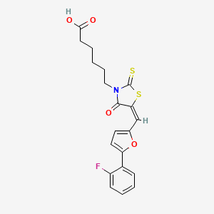 (E)-6-(5-((5-(2-fluorophenyl)furan-2-yl)methylene)-4-oxo-2-thioxothiazolidin-3-yl)hexanoic acid