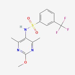 molecular formula C14H14F3N3O3S B2488657 N-(2-methoxy-4,6-dimethylpyrimidin-5-yl)-3-(trifluoromethyl)benzene-1-sulfonamide CAS No. 2176070-40-7