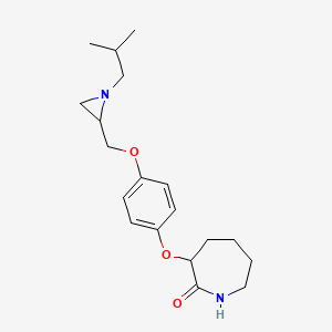 molecular formula C19H28N2O3 B2488668 3-[4-[[1-(2-Methylpropyl)aziridin-2-yl]methoxy]phenoxy]azepan-2-one CAS No. 2418715-66-7