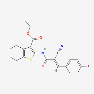molecular formula C21H19FN2O3S B2488673 (E)-ethyl 2-(2-cyano-3-(4-fluorophenyl)acrylamido)-4,5,6,7-tetrahydrobenzo[b]thiophene-3-carboxylate CAS No. 868154-61-4