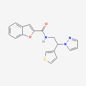 molecular formula C18H15N3O2S B2488685 N-(2-(1H-pyrazol-1-yl)-2-(thiophen-3-yl)ethyl)benzofuran-2-carboxamide CAS No. 2034595-44-1