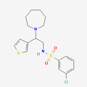 molecular formula C18H23ClN2O2S2 B2488692 N-(2-(azepan-1-yl)-2-(thiophen-3-yl)ethyl)-3-chlorobenzenesulfonamide CAS No. 946304-91-2