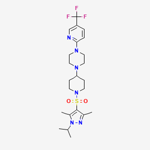 molecular formula C23H33F3N6O2S B2488707 1-(1-{[3,5-二甲基-1-(异丙基)-1H-嘧啶-4-基]磺酰基}哌啶-4-基)-4-(5-(三氟甲基)吡啶-2-基)哌嗪 CAS No. 2097938-13-9